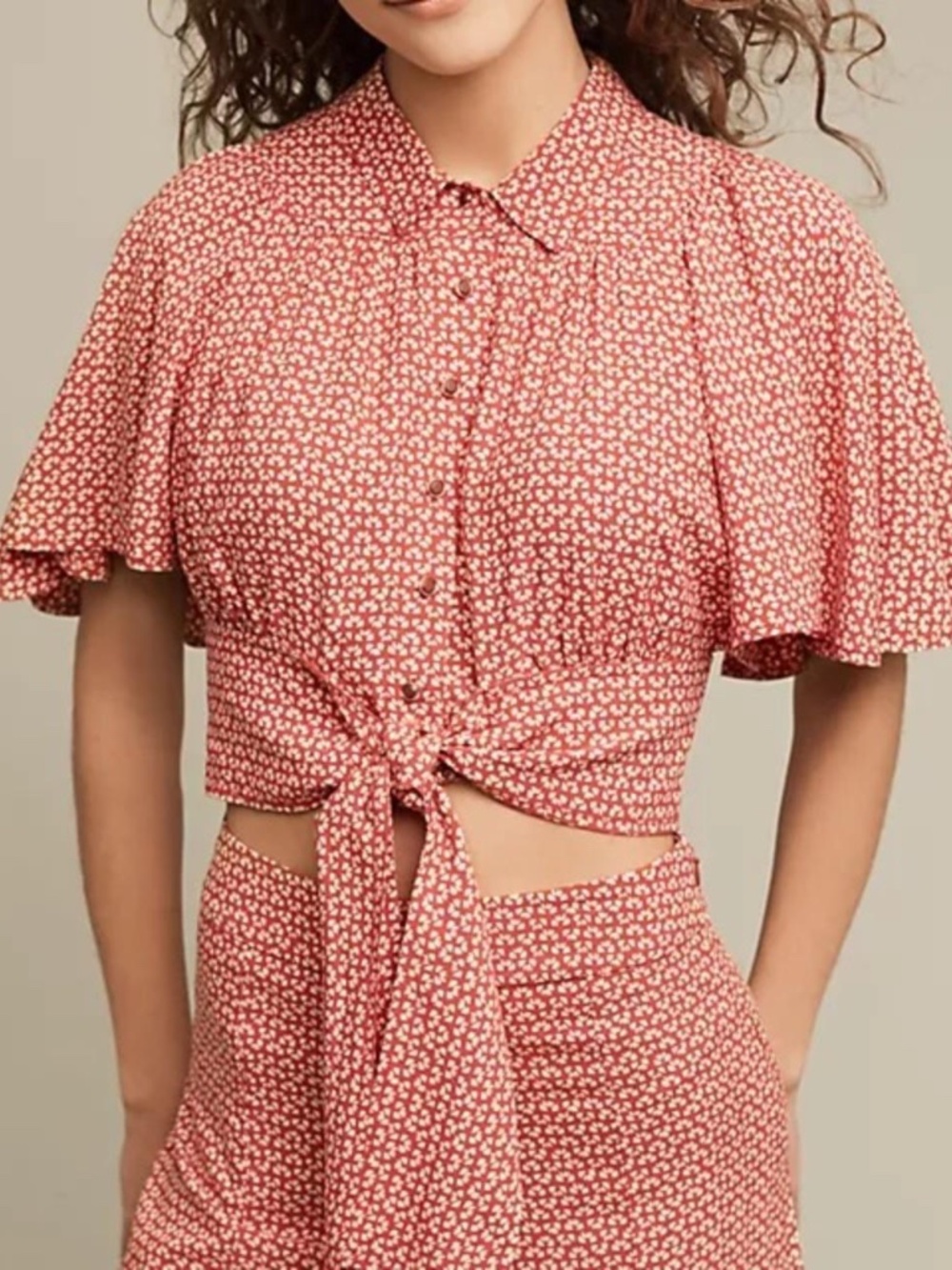 Maeve red and white floral blouse